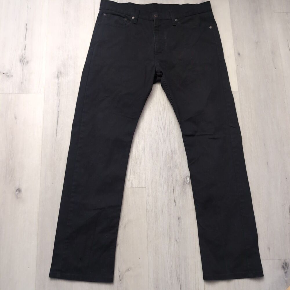 Levis 513 Jeans Mens Size 34 Black Slim Straight Denim Pants Black Leather Patch